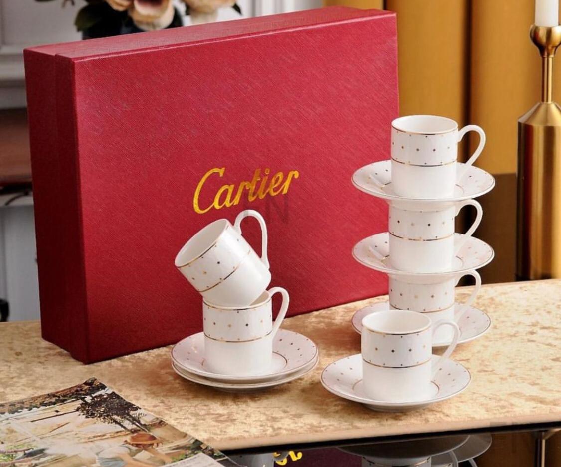 Cartier Porcelain Turkish or Espresso 6x Cup Saucer Box Full Set 